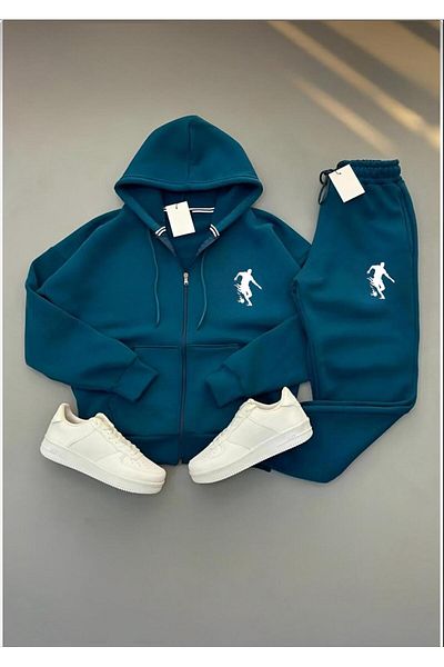 NewCabin 3 Thread Premium Basketball Silhouette Printed Jacket – 3 Thread Sweatpants 2-Piece