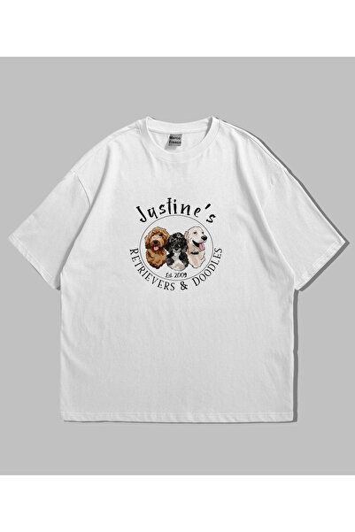 Marco Fresco تي شيرت كاجوال مريح كبير الحجم مطبوع عليه كلب جاستين للجنسين