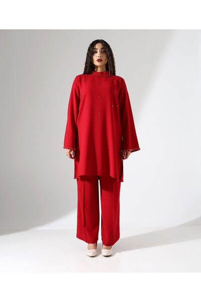 Fi'l Arz Fashion Stoned Invitation Crepe Tunic Suit
