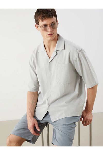 LC Waikiki New Season Regular Fit Resort Collar Short Sleeve Poplin Men's Shirt - S5Qs30Z8