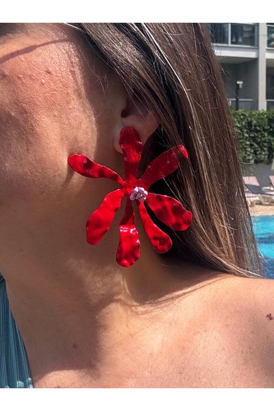 bijuxbymrv Red Pink Beaded Flower Earrings