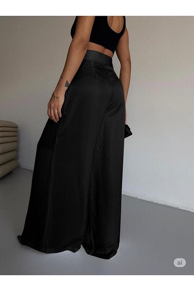MONAMORE Brown Front Pleated Belted Loose Cut Satin Trousers