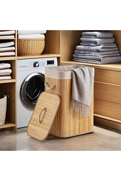 STOREMAX Sellbuyst Handmade Wicker Folding Laundry Basket Rectangular 72 Liters (40Cm*30Cm*61Cm), Natural