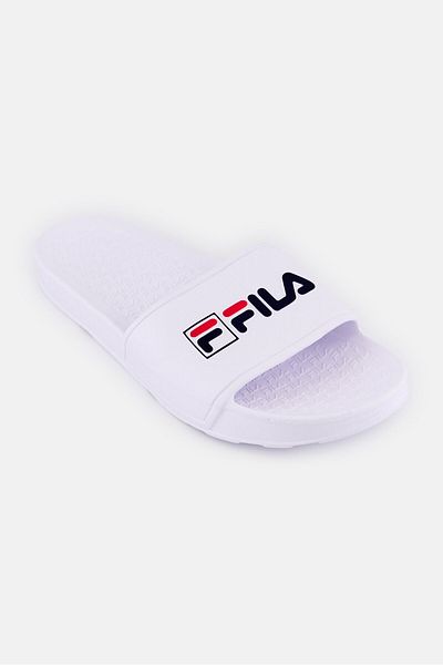 FILA Women Brand Logo Slip On Slides, White