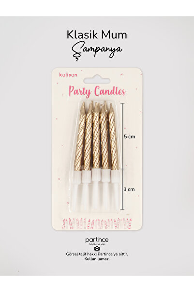 partince 10 Adet Şampanya Renkli Klasik Pasta Mumu