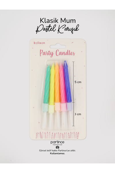 partince 10 Adet Pastel Karışık Renkli Klasik Pasta Mumu