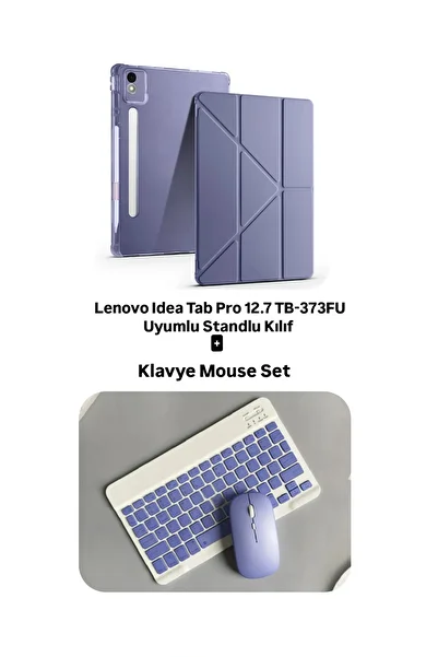 EHZ TEKNOLOJİ مجموعة ماوس لوحة مفاتيح متوافقة مع Lenovo Idea Tab Pro 12.7 TB-373FU + حافظة كمبيوتر لوحي مع حامل