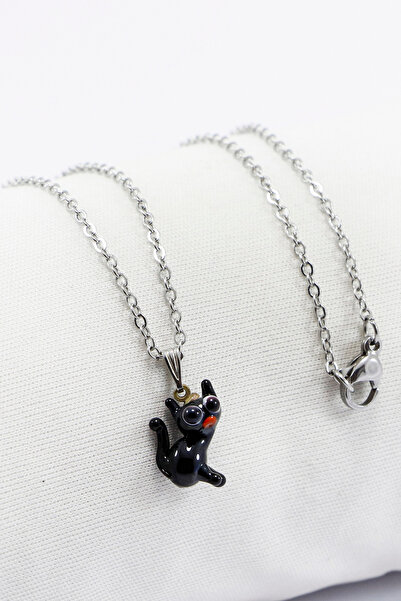 biuti قلادة من الفولاذ المقاوم للصدأ على شكل قطة صغيرة لطيفة باللون الأزرق ال...