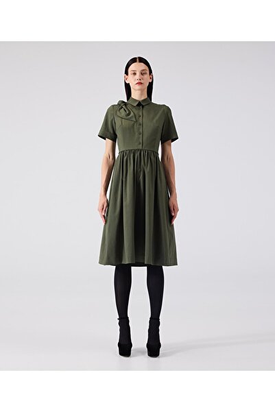 Machka Yün karışımlı fiyonklu elbise