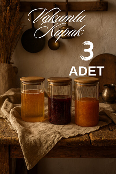 ZURİ DESİGN 3’lü Çizgili Cam Baharatlık Seti – Hava Geçirmez Bambu Vakum Kapa...