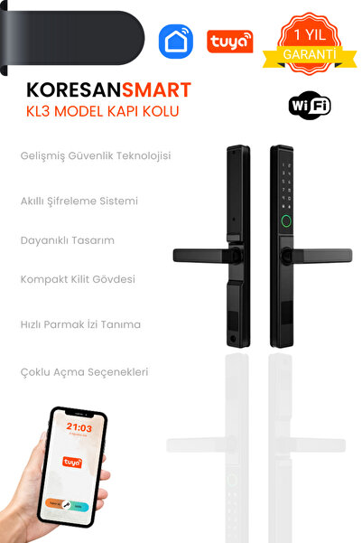 koresan Tuya KL3 Akıllı Alüminyum/PVC Kapı Kilidi ( 32 mm Ultra Dar Akıllı Ki...