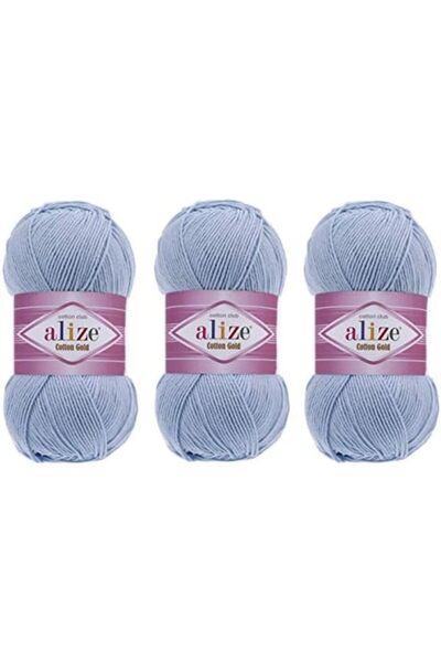 Alize Golden Cotton Yarn Threads, 55% Cotton and 45% Acrylic, Set of 3 Skeins (300g, 1082 Yards)