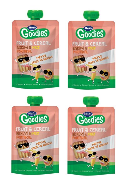 Hero Baby Hero Goodies Bisküvi Muz Portakal Meyve Püresi 100 G x 4 Adet