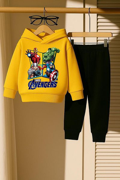 New Shine مجموعة ملابس رياضية سويت شيرت أصفر مطبوعة للجنسين من Avengers