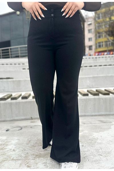 FOR ESRA BIG TREND Women's Plus Size Raised Waist Double Button Spanish Leg Crepe Woven Stretchy Trousers