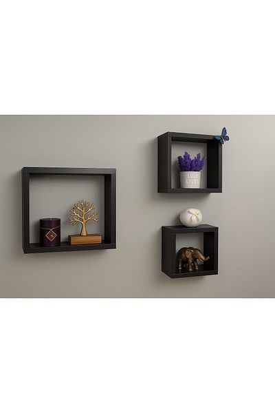 OEM Set of three wall shelf cubes Cubico Black Model CUB-11005