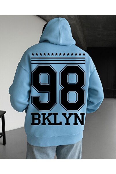classy moda 98 BKLYN Hanorac oversize unisex cu glugă imprimată – țesătură cu...