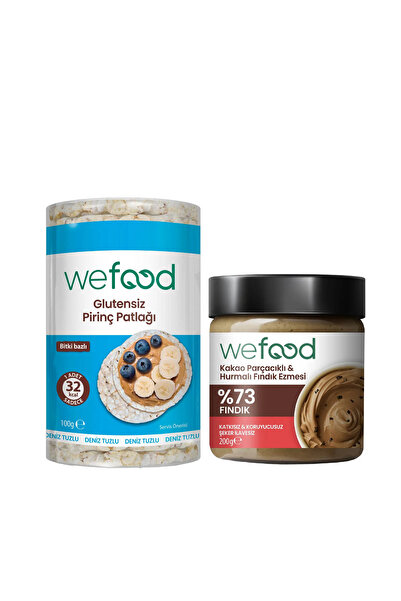 Wefood Kakao Parçacıklı Fındık Ezmesi 200 gr + Glutensiz Pirinç Patlağı 100 gr
