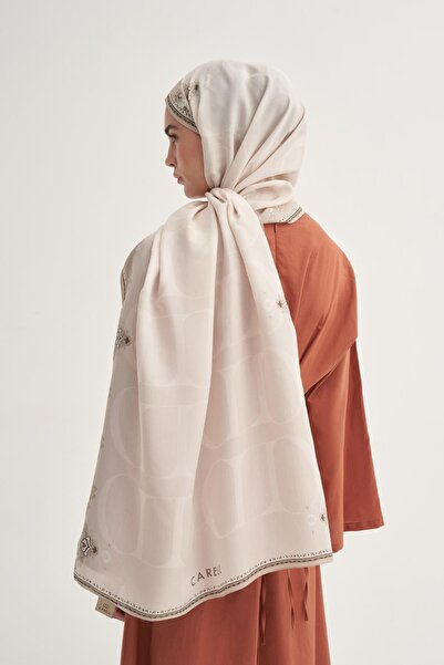 carell Luxe Floral Monogram Φουσκωτό Σάλι Μπεζ