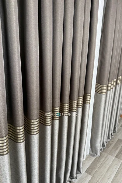 istper Panel Background Curtain Milky Brown Gold Detail Patterned 1/3 Tight Pleated Jacquard Single Wing