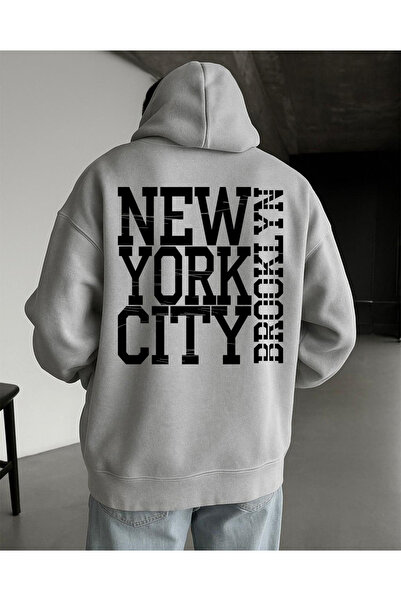CLASSY.MODA سويت شيرت بقلنسوة مطبوع عليه مدينة نيويورك بروكلين للجنسين - قماش...