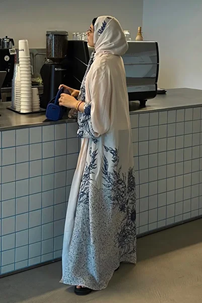 carell Aye's Choice Navy Flush Abaya Cream