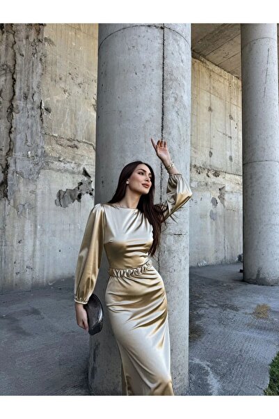 zoezoe Calia Kemer Detay Saten Elbise 95416