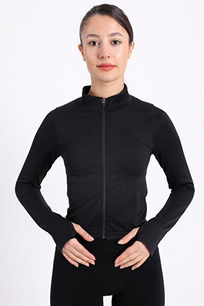 Etto Kadın Fitness ve Yoga Fermuarlı Dik Yaka Ceket
