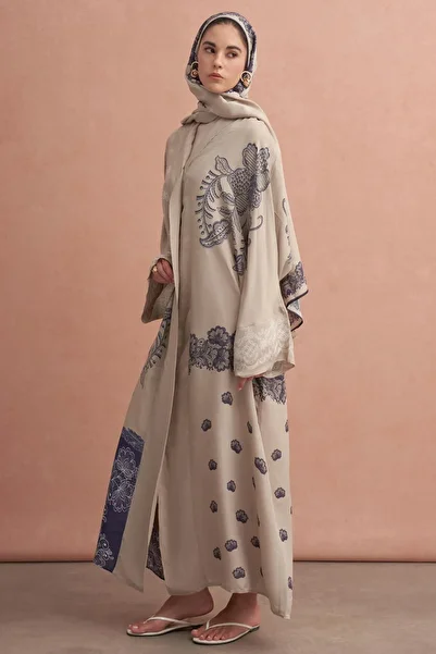 carell Floral Flush Abaya Latte
