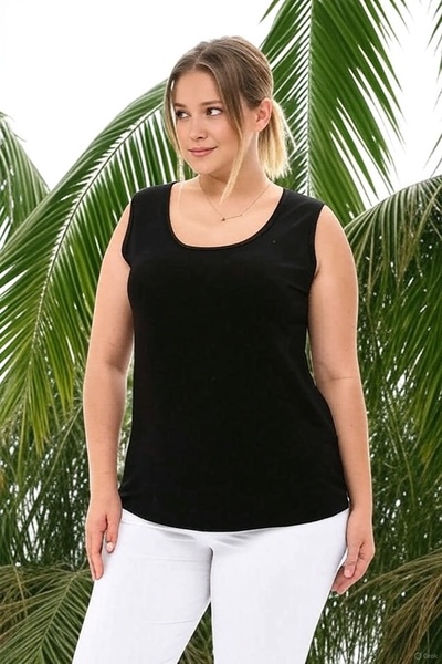 FOR ESRA BIG TREND Women's Plus Size U Neck Sleeveless Soft Textured Viscose Stretchy Basic T-Shirt
