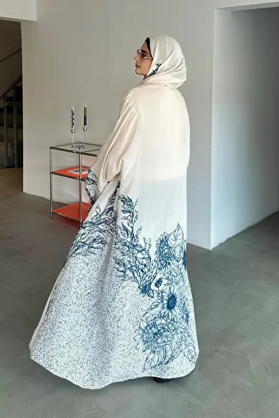 carell Aye's Choice Navy Flush Abaya Cream
