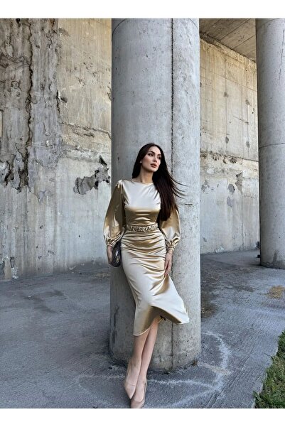 zoezoe Calia Kemer Detay Saten Elbise 95416