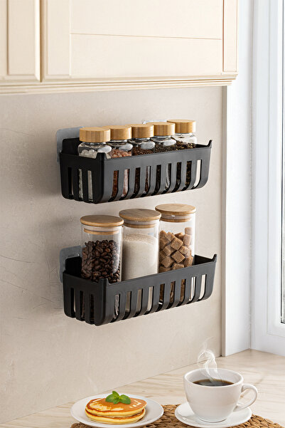 Prima Nova Deby 2'li Yapışkanlı Banyo Rafı Siyah