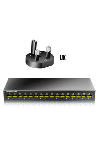 Choice3 UK Plug AMPCOM Network Switch 16 Ports Switch Ethernet 1000Mbps Gigabit High Performance Smart Switc