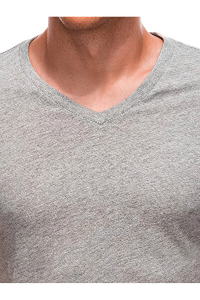 Edoti Pánské základní tričko s výstřihem do V EM-TSBS-0101 - šedý melanž
