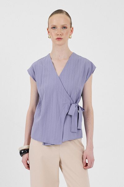 Rays Lilac Double Breasted Collar Tie Detailed Blouse 8025A