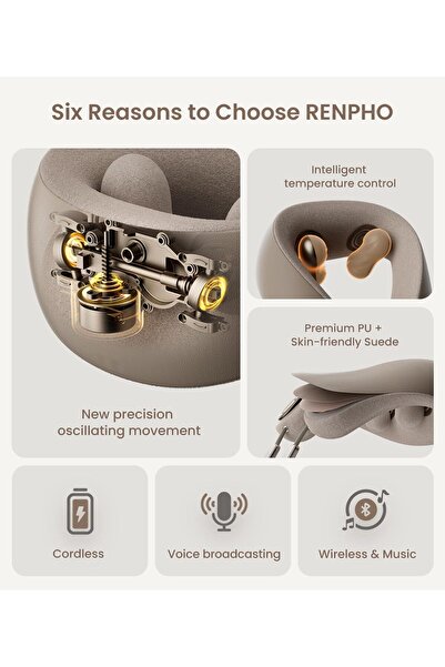RENPHO Cordless Neck Massager with Heat, 6D Kneading Massage, Portable Heated Neck Pain Relief Massa