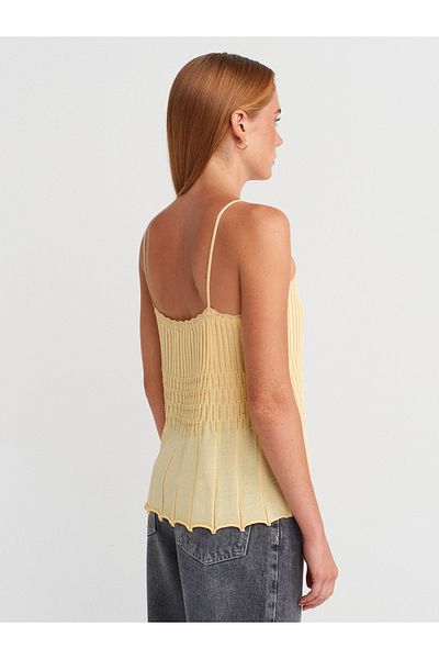 Dilvin 10792 Thin Textured Knitwear Blouse with Strap-Yellow