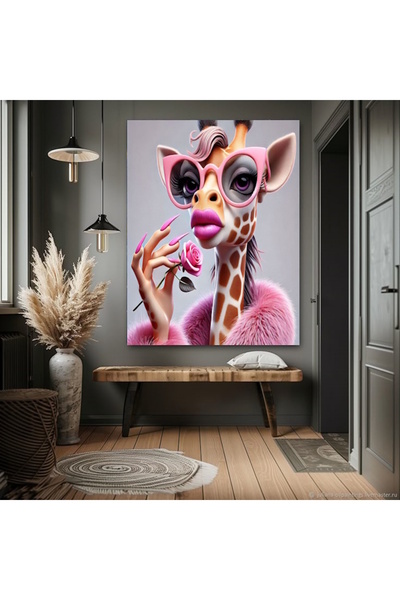 PINK NAIL GIRAFFE HOME WALL SALON BEAUTY SALON OFFICE SHOP DECORATION CANVAS PAINTING
