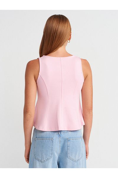 Dilvin 31979 Buttoned Peplum Top-Powder Pink