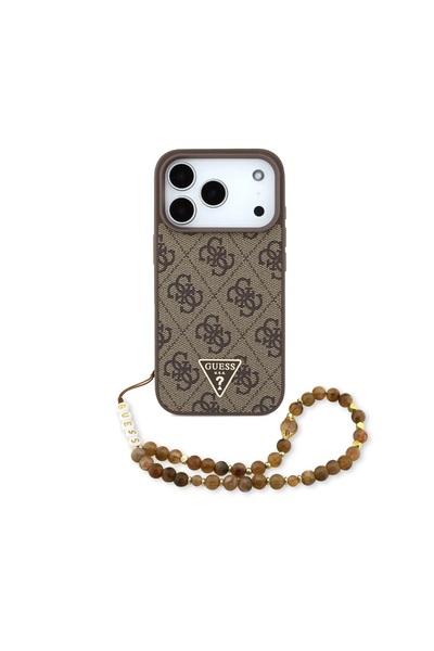 Guess MagSafe 4G PU Leather Case for iPhone 17 Pro Max, Small 4G Logo, Wrist Strap – Brown
