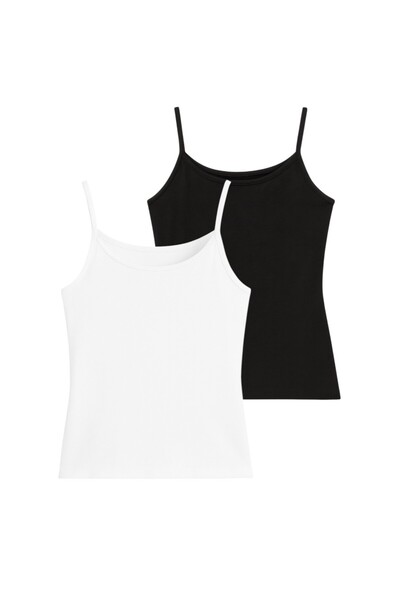 LAUMA Women's Black-White Strap Tank Top 2 Pack
