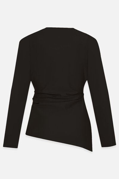 Setre Black Waist Gathered and Collar Detailed Long Sleeve Blouse