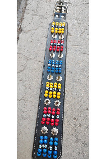KASTAMONU BEYZADE YÖRESEL PAZARI Leather Dog Collar with Spikes and Beads