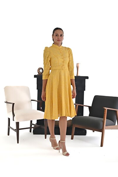 Büşra Moda Tasarım B4443 Kemerli şifon desenli günlük elbise