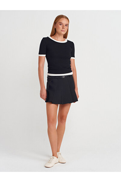 Dilvin 31942 Çift Katlı Büzgülü T-shirt-Siyah