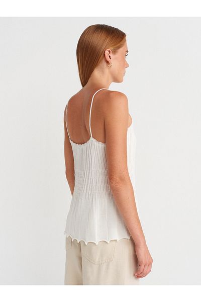 Dilvin 10792 Thin Textured Knitwear Blouse with Strap-Ecru