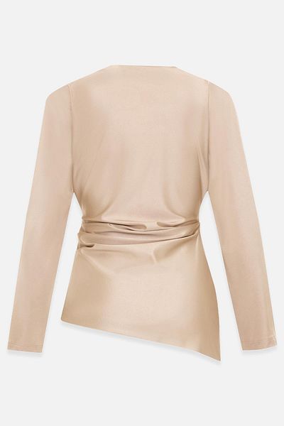 Setre Beige Waist Gathered and Collar Detailed Long Sleeve Blouse