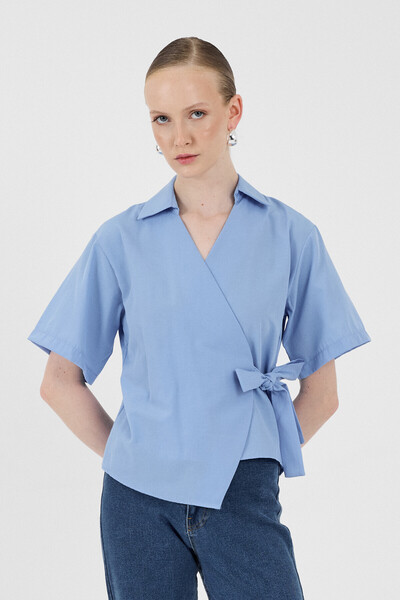 Rays Blue Short Sleeve Side Tie Detailed Blouse 8095A