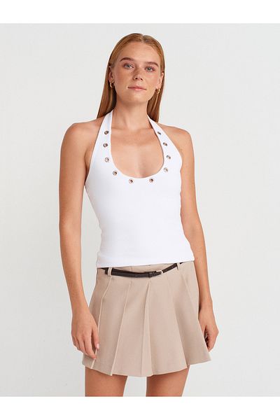 Dilvin 21162 Halter Neck Top-White